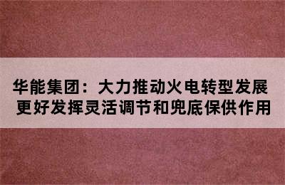 华能集团：大力推动火电转型发展 更好发挥灵活调节和兜底保供作用